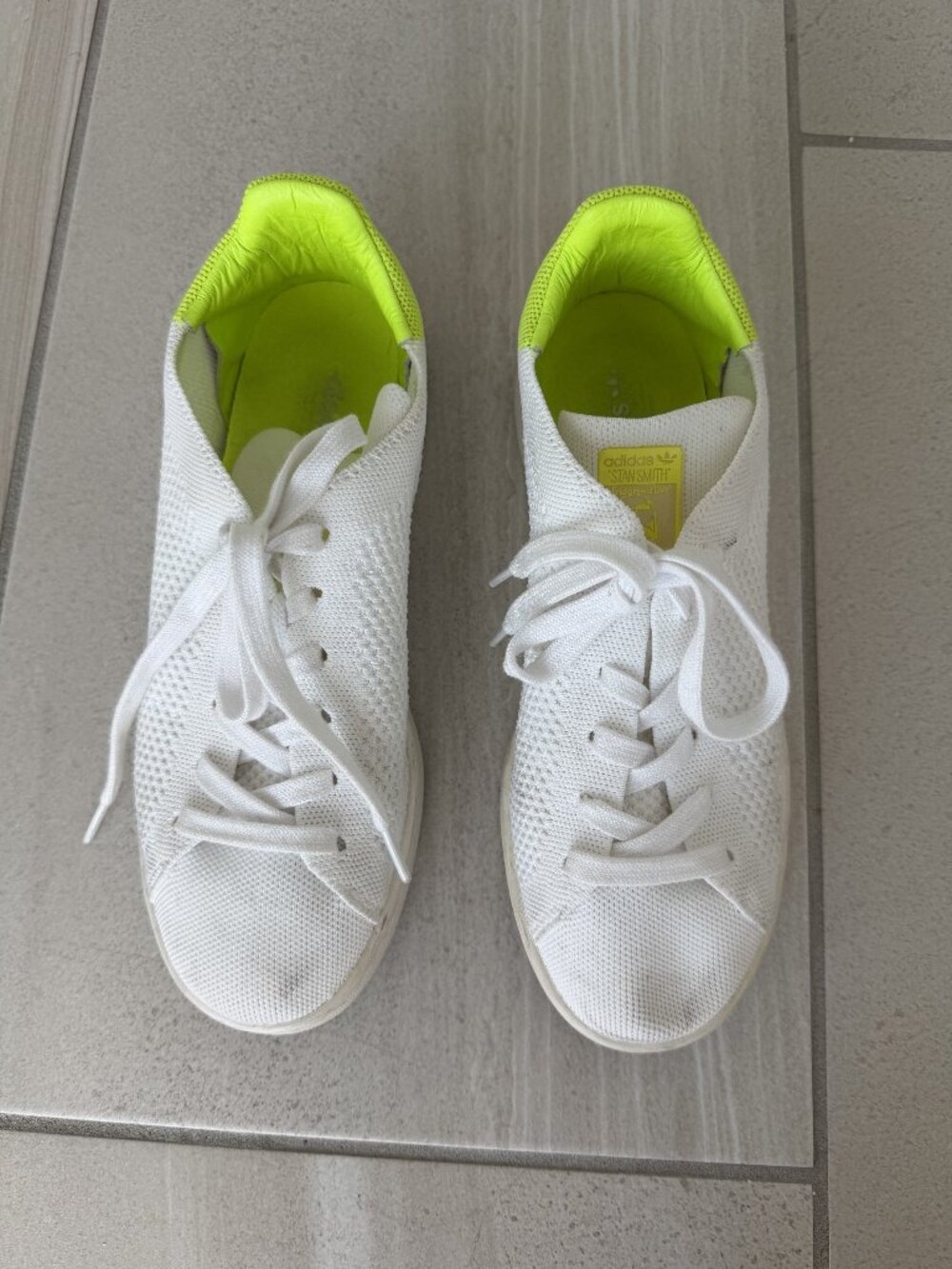 Adidas White Knit Sneakers with Neon Accents